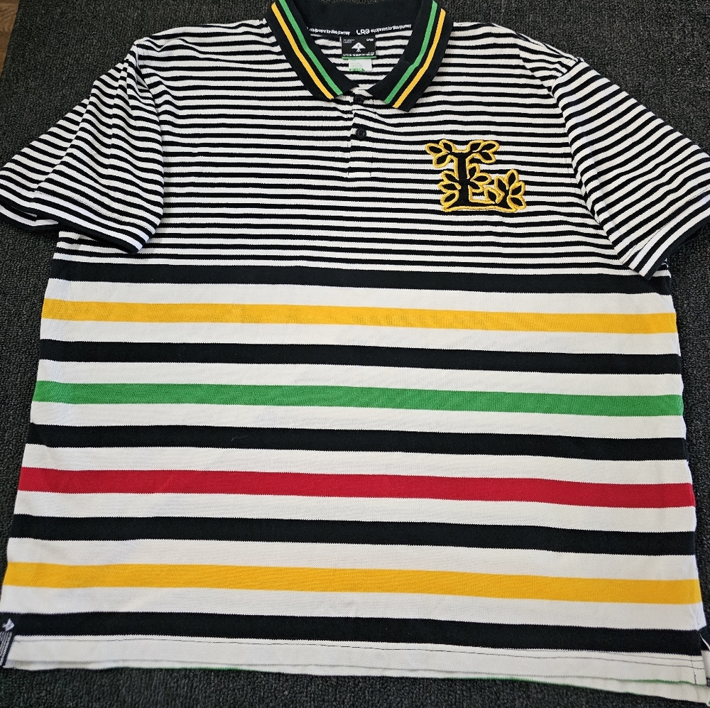 LRG Lifted Research Group Cotton Multicolored Striped Polo Shirt Men's Size 2XL